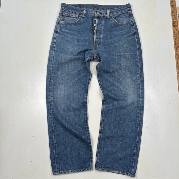 Y2K Levi's 501 Jeans Men Meas 32x27 Blue Button Fly Denim Cotton Egypt Tag 34 - Picture 4 of 11